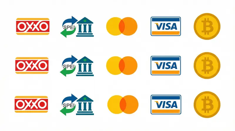 Métodos de Pago - OXXO, SPEI, Visa, Mastercard, Bitcoin